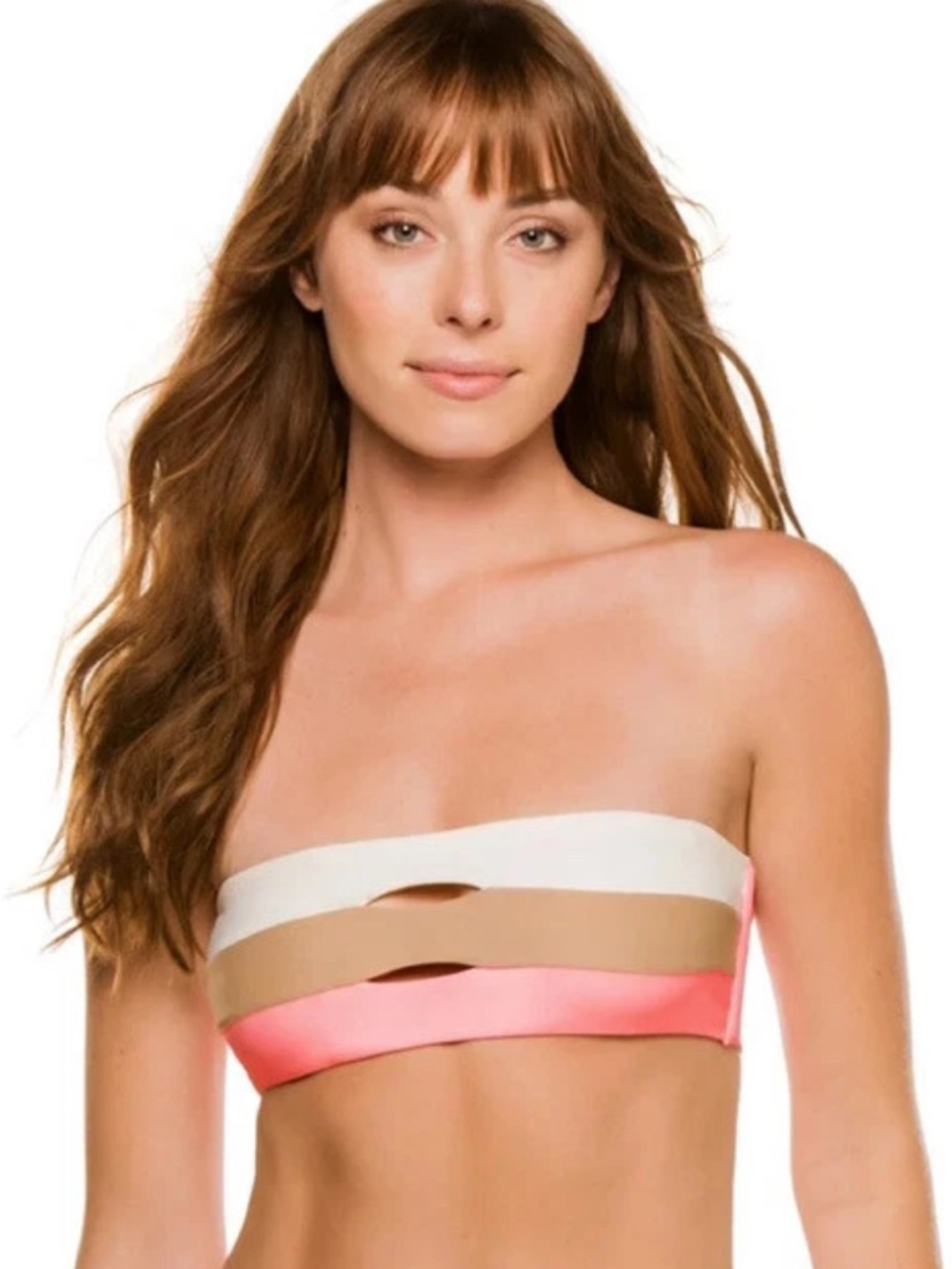PQ Swim NWT Pink/Cream/Tan Starfish Strapless Colorblock Bandeau Bikini Top